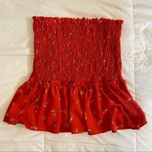GOOD LUCK GEM smocked red floral skirt